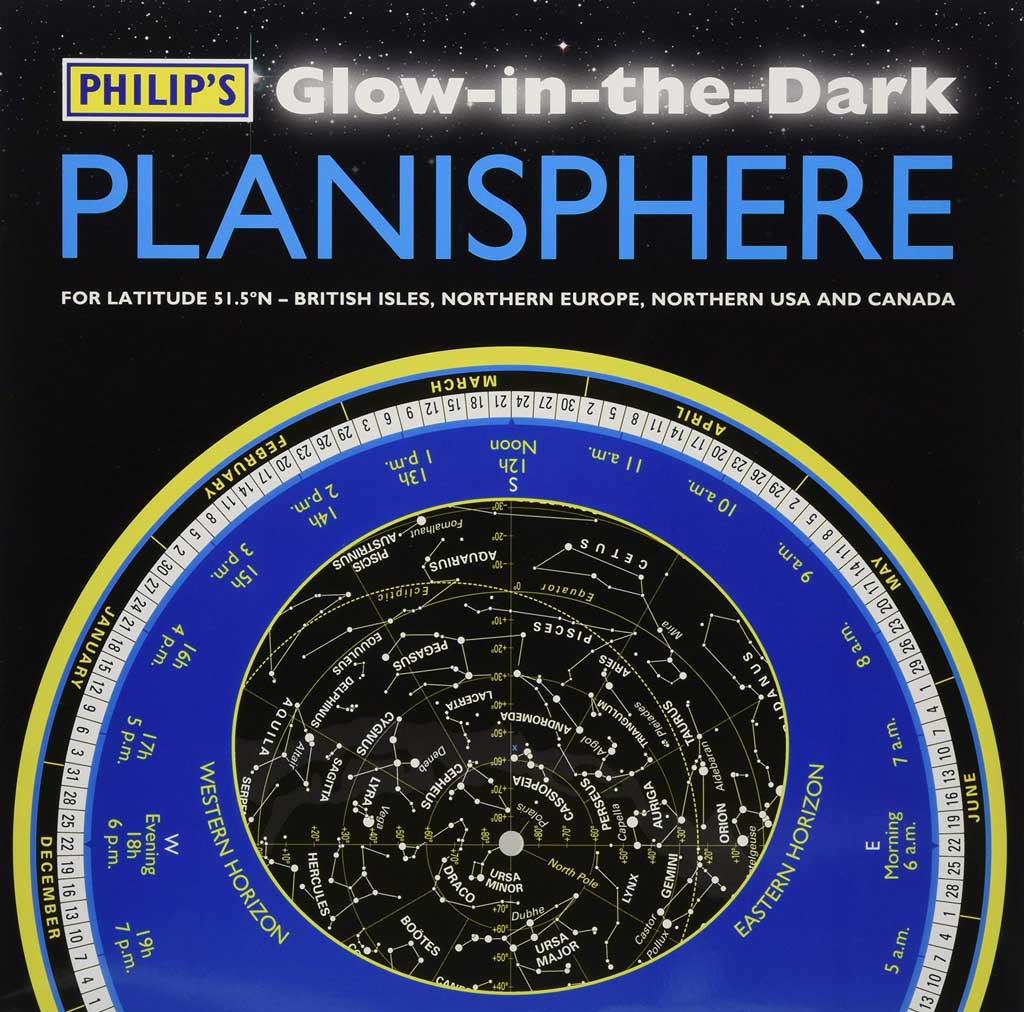 PLANISPHERE GLOW IN THE DARK FOR LATITUDE 51.5 N  BRITISH ISLES, NORTHERN EUROPE, NORTHERN USA AND CANADA 1