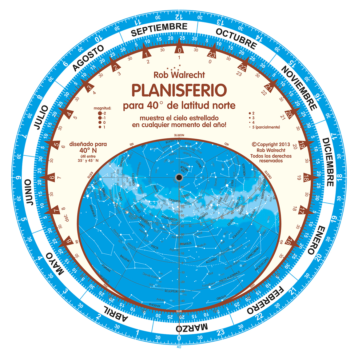 PLANISFERIO ROB WALRECHT PARA 40º DE LATITUD NORTE 1