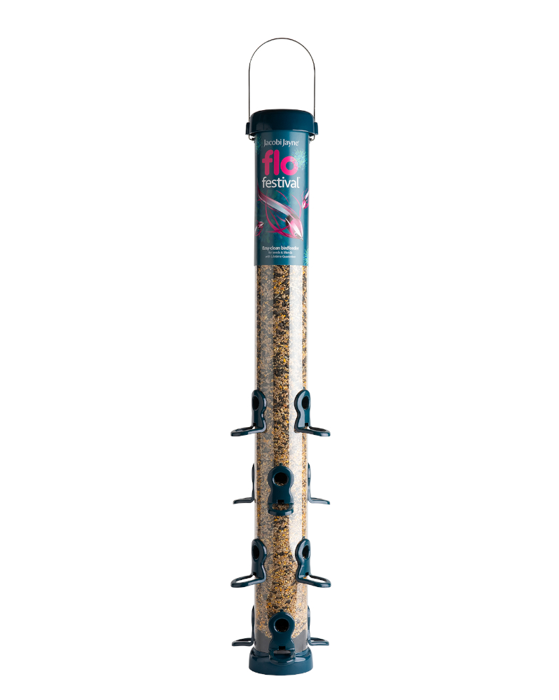 FLF-S4B 'FLO FESTIVAL' COMEDERO TUBULAR PARA AVES SILVESTRES EXTRAGRANDE PARA MEZCLA DE SEMILLAS METÁLICO DE GRAN CAPACIDAD BLUE 1