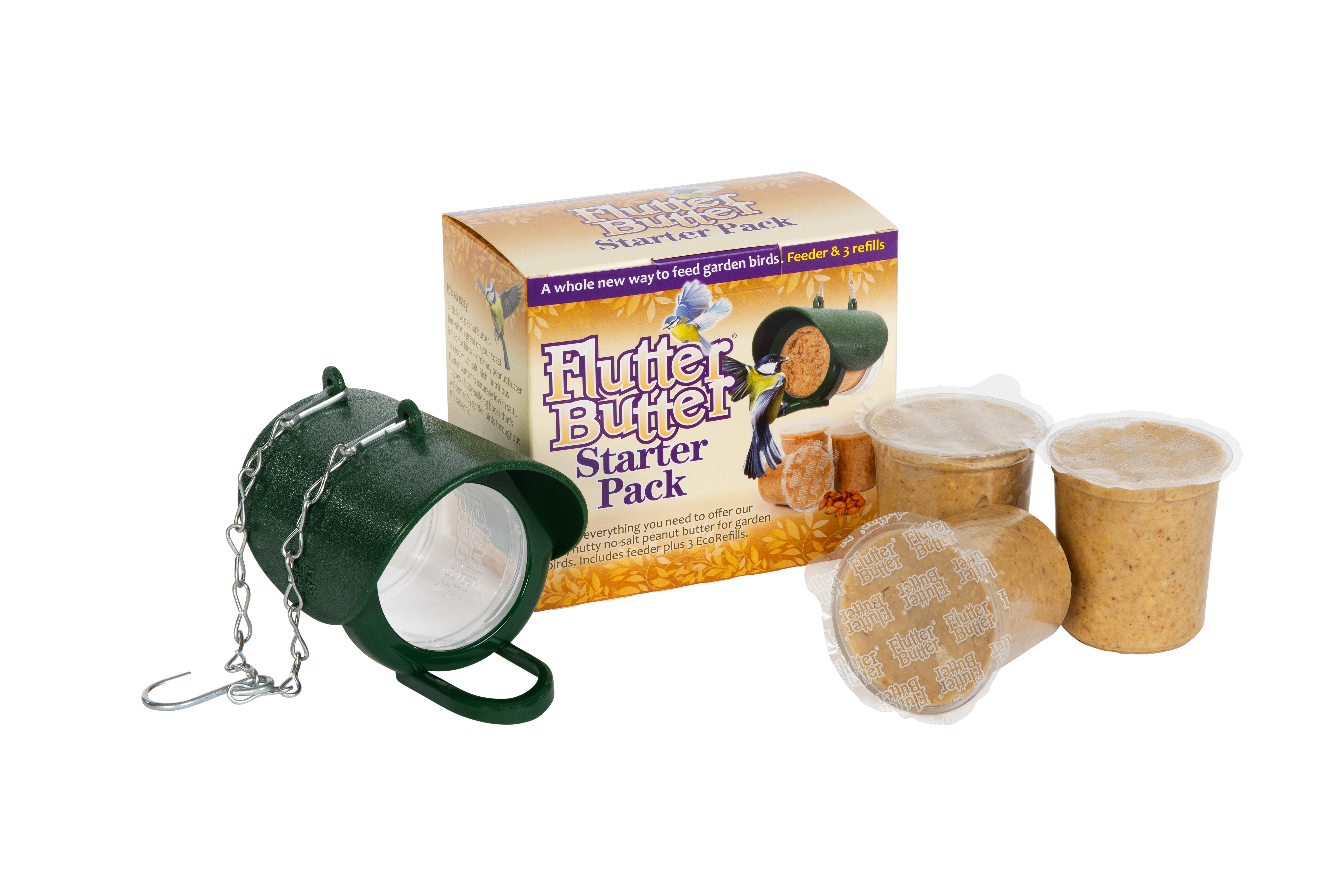 STARTER PACK: COMEDERO FLUTTER BUTTER FBF-2 + 3 BOTES 140G ECOREFILLS 1