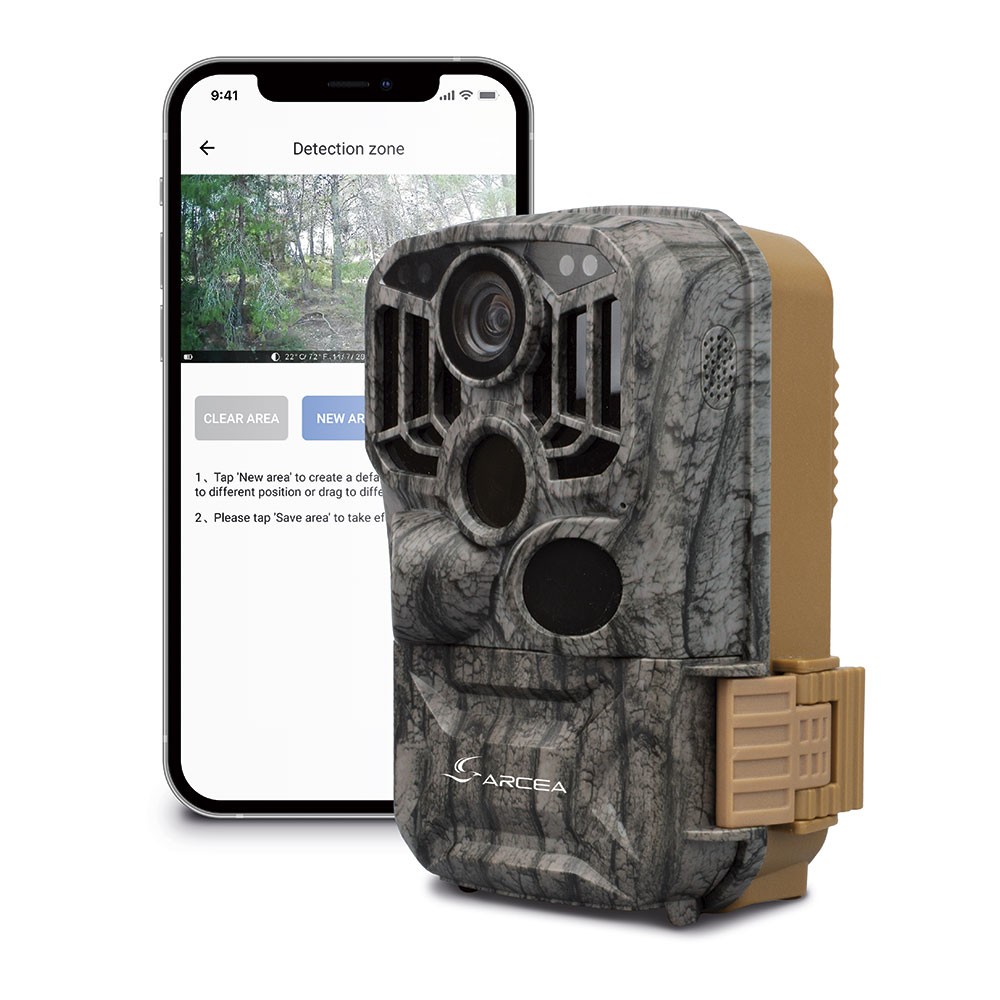 CÁMARA DE TRAMPEO FOTOGRÁFICO ARCEA SENTINEL PRO 32 MP CON 4 LED NEGROS DE LUZ INFRARROJA INVISIBLE, SENSOR PIR TRIPLE Y CONTROL A DISTANCIA MEDIANTE  2