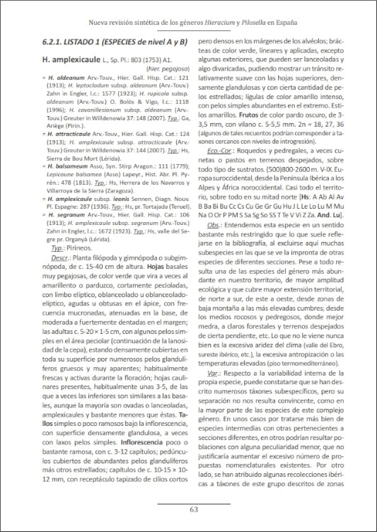 NUEVA REVISIÓN SINTÉTICA DE LOS GÉNEROS HIERACIUM Y PILOSELLA EN ESPAÑA 2
