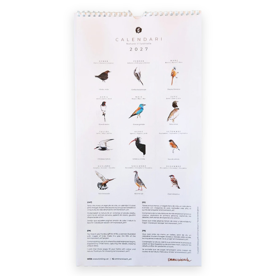CALENDARI D'OCELLS NATURA IL·LUSTRADA 2027 2