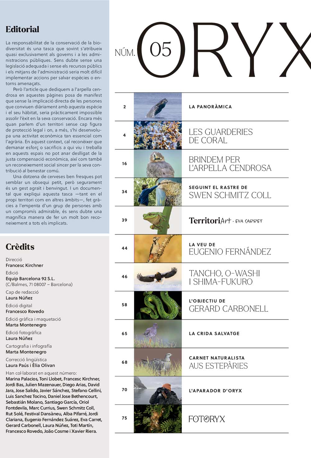 ORYX, LA REVISTA DE L'AMANT DE LA NATURA. NÚMERO 05. VERSIÓ IMPRESA EN CATALÀ. 2
