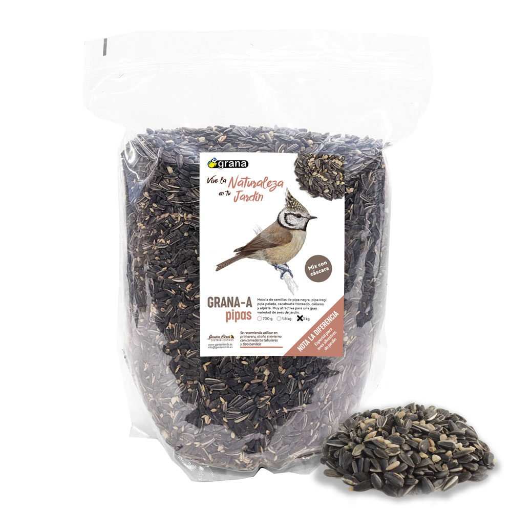 GRANA-A BOLSA DE MEZCLA DE SEMILLAS CON PIPA CON CÁSCARA. ALIMENTO PARA AVES SILVESTRES 3 KG 1