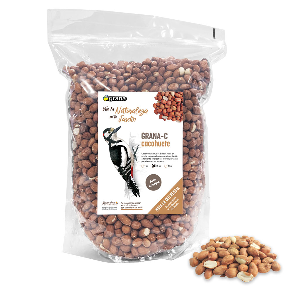 GRANA-C BOLSA DE CACAHUETE CRUDO SIN SAL. ALIMENTO PARA AVES SILVESTRES 2,5 KG 1