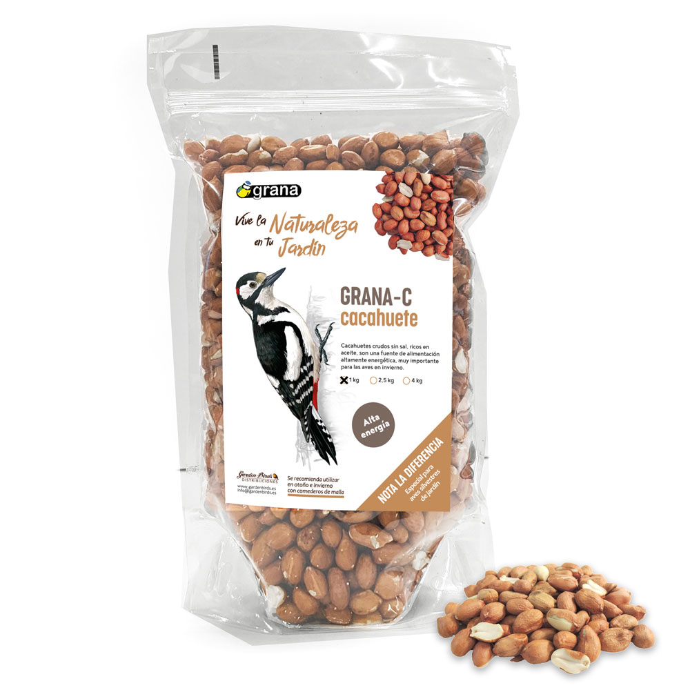 GRANA-C BOLSA DE CACAHUETE CRUDO SIN SAL. ALIMENTO PARA AVES SILVESTRES 1 KG 1