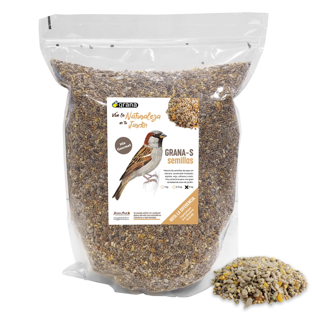 GRANA-S BOLSA DE MEZCLA DE SEMILLAS CON PIPA SIN CÁSCARA. ALIMENTO PARA AVES SILVESTRES 4 KG 1