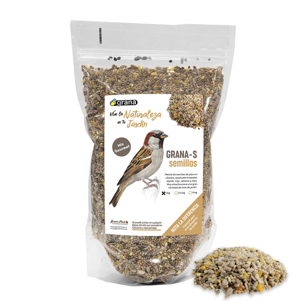 GRANA-S BOLSA DE MEZCLA DE SEMILLAS CON PIPA SIN CÁSCARA. ALIMENTO PARA AVES SILVESTRES 1 KG 1