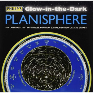 PLANISPHERE GLOW IN THE DARK FOR LATITUDE 51.5 N  BRITISH ISLES, NORTHERN EUROPE, NORTHERN USA AND CANADA