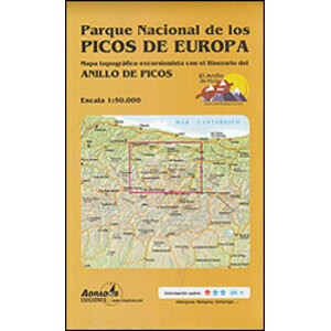 PARQUE NACIONAL DE LOS PICOS DE EUROPA. MAPA TOPOGRÁFICO Y EXCURSIONISTA CON EL ITINERARIO DEL ANILLO DE PICOS