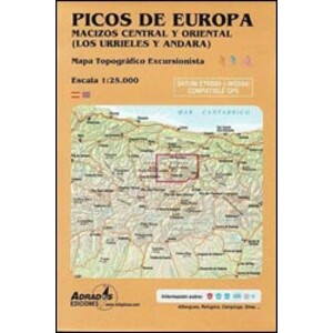 PICOS DE EUROPA MACIZOS CENTRAL Y ORIENTAL (LOS URRIELES Y ÁNDARA). MAPA TOPOGRÁFICO EXCURSIONISTA