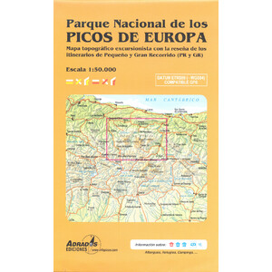 PARQUE NACIONAL DE LOS PICOS DE EUROPA. MAPA TOPOGRÁFICO EXCURSIONISTA CON LA RESEÑA DE LOS ITINERARIOS DE PEQUEÑO Y GRAN RECORRIDO (PR Y GR)